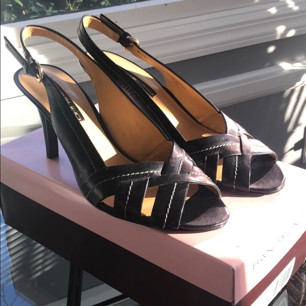 Bandolino Black Leather Open Toe Slingbacks